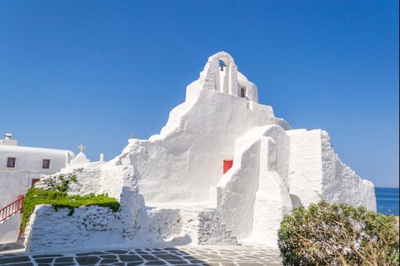 Church of Panagia Paraportiani in town of chora on Mykonos