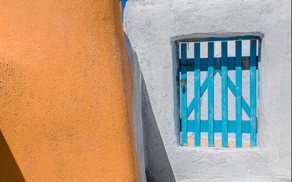 ...orange wall, blue gate