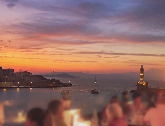 The rooftop terrace in Chania was the best seat in the house for sunset dining!