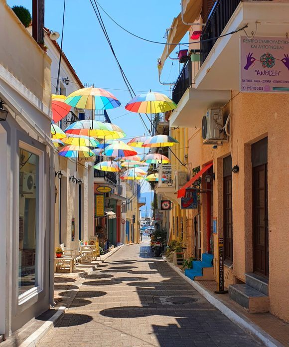 Colorful street in Aegina.