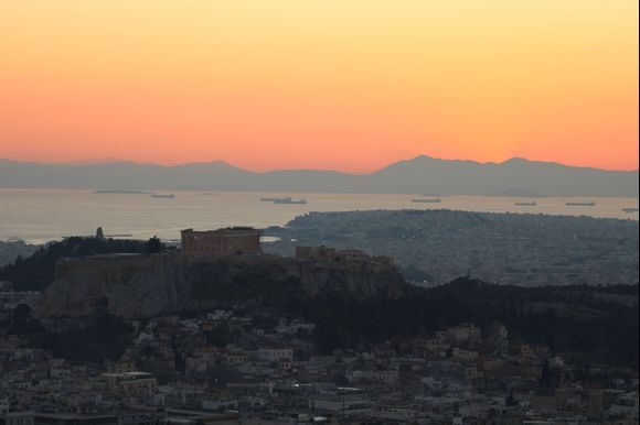 winter skies bring incredible sunsets behind the Parthenon. I just couldn't edit this photo, because I wouldn't want to alter the beauty of nature, history and imagination all in one.

  View from Mount Lycabettus, Jan 2023- Athens Greece