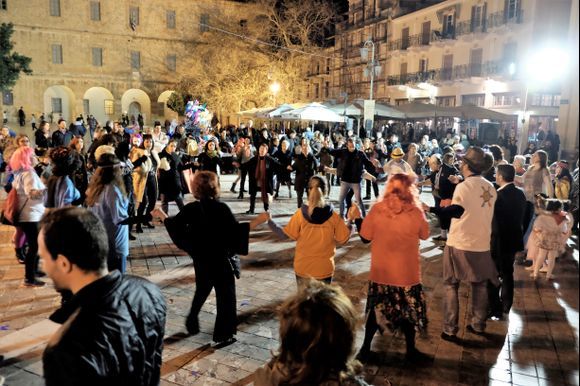 Party at night at Syntagma Scuare, february,