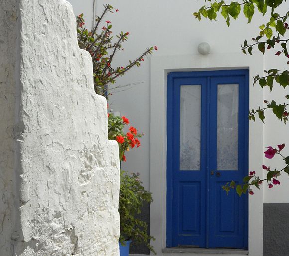 Blue door in the old town of Parikia, Paros