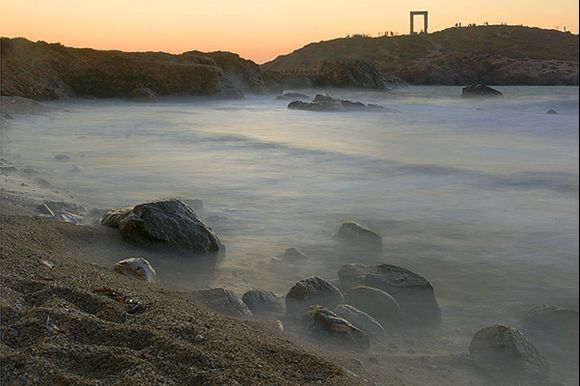 Portara at dusk from Grotta Beach. (For Feli -thank you so much!)