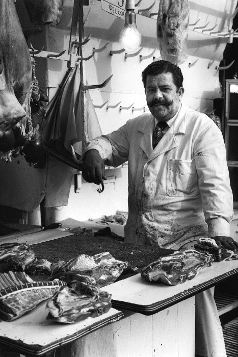 Butcher at Athens Market in 1981 - photo by Marja Bergen