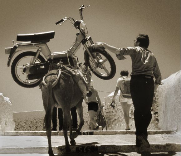 Moto on Donkey, Santorini - 1981