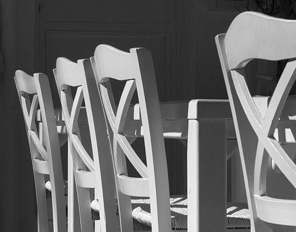 White chairs in Mykonos Town.