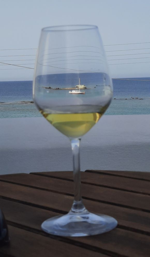 Boat in a wine glass captured forever in our hearts, our 1st evening on our terrace in beautiful Pollonia ❤