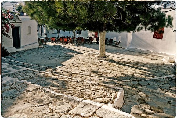 Part of the central square of Chora. Amorgos, 2007