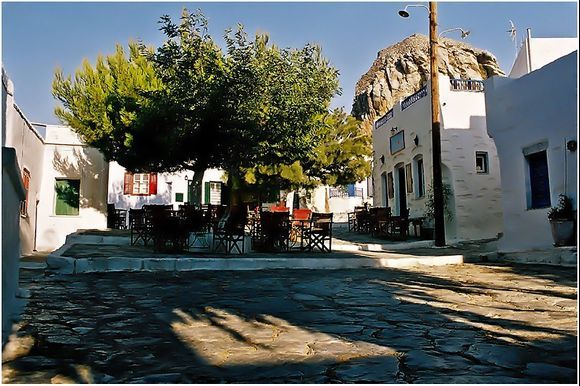 The central square of Chora. Amorgos, 2007