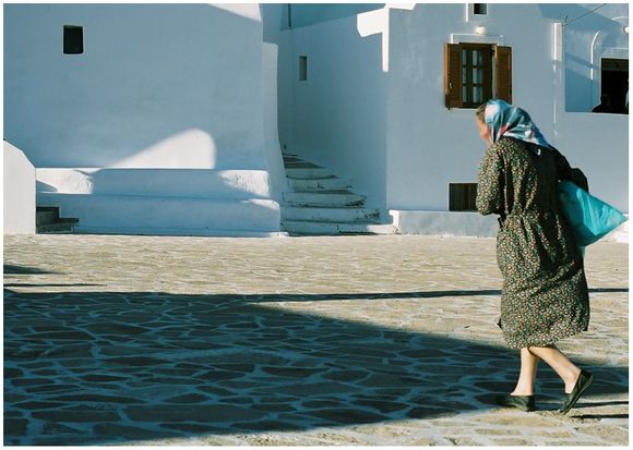 Old lady at the central square. Anafi, 2006