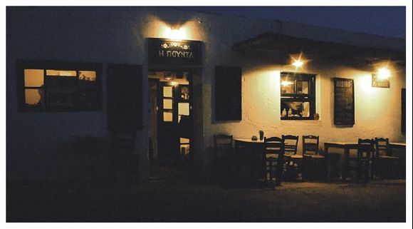 Pounta cafe in the evening. Chora, Folegandros, 2003