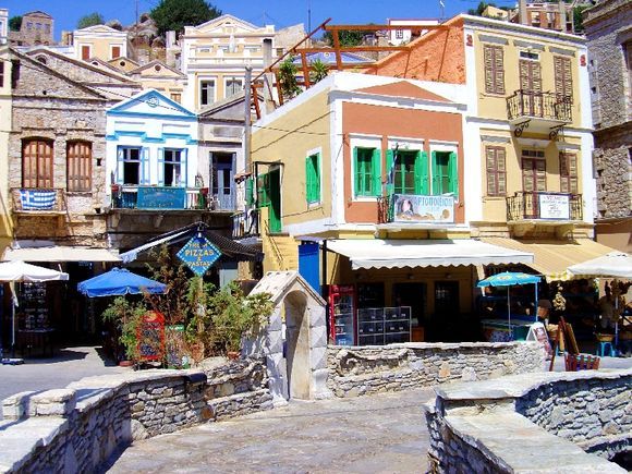 on Symi island - the nice colored houses in seafront.