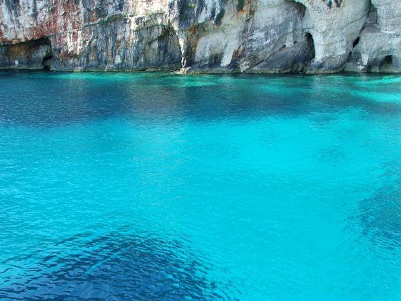 On a boat excursion around Zakynthos. I still can't believe how clear the water is.