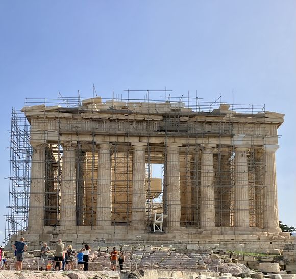 Up close and personal with the  Parthenon, dedicated to the Goddess Athena on the Acropolis.