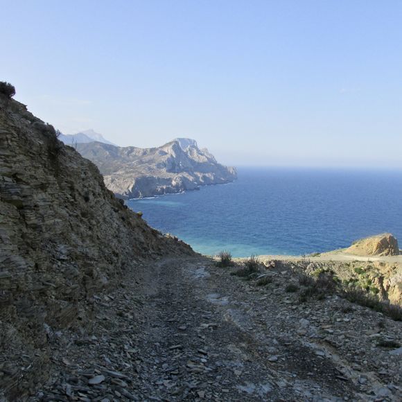 The wild rugged landscape around Olymbos, looking down the southern coastline.