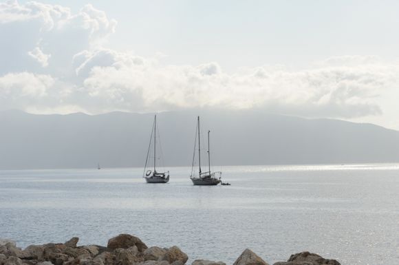 Sailing boats in Agia Efimia Harbour in the morning.