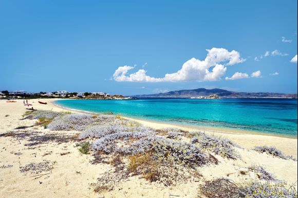 Mikri Vigla beach, the most beautiful beach of Naxos, when it is not windy.