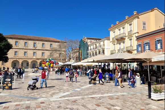 Daily life on the main square of Nafplion town
