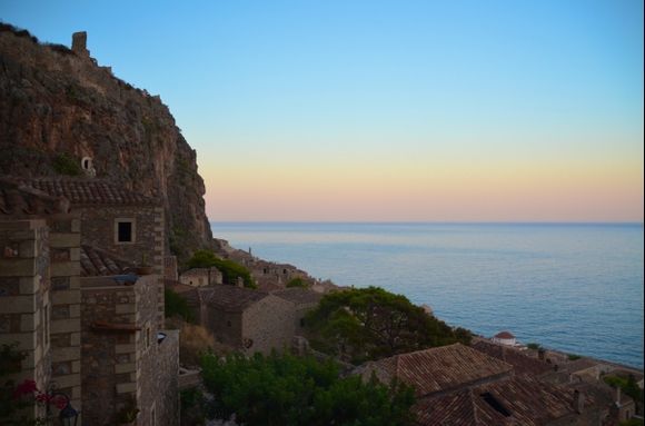 The Mediterranean sea seen from the charming fortified town of Kastro Monemvasias.