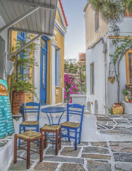 The traditional greek coffee shop at the small square in the charming mountainous village of Lefkes!