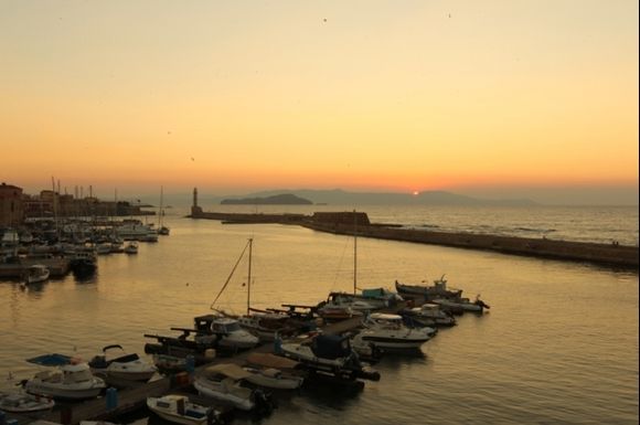 Chania Akti Enoseos - Old Venetian Harbour, sunset