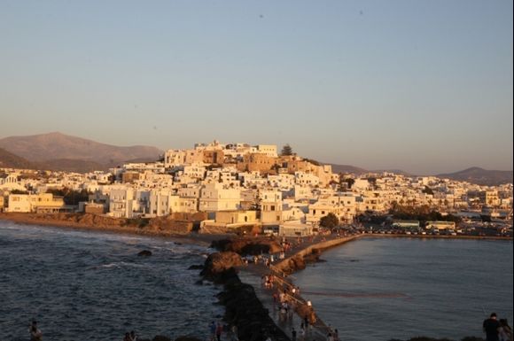 Naxos town view from portara at sunset
