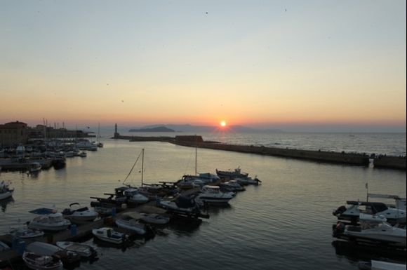 Chania Akti Enoseos - Old Venetian Harbour,sunset