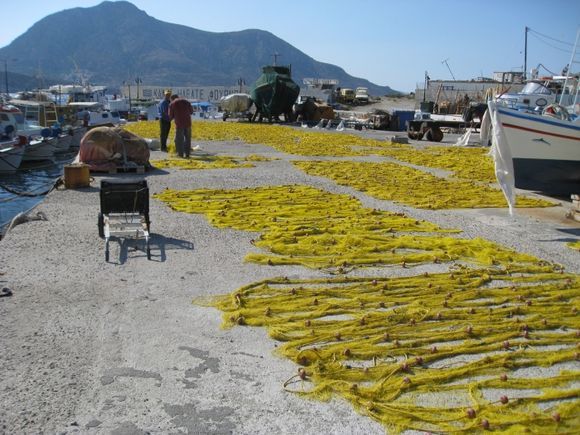 Fishermen preparing their nets on Fourni.
