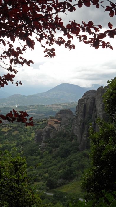 Meteora; View of monestary and the valley below