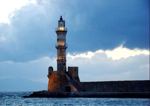 The lighthouse at dusk in Hania.