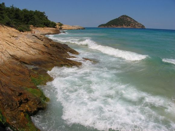 The Paradise beach on the island of Thassos. The beach is very nice and sandy an on windy days there are great waves.
