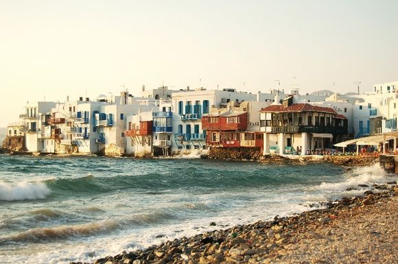 This is an image of Little Venice on the island of Mykonos in Greece.