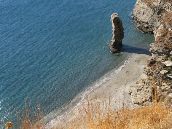 The beach Tis Gryas to pydima  or Old Lady's jump, near Ormos Korthiou