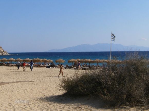 The beach with the island of Naxos on the background