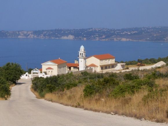 Sissia Monastery and the bay of Lourdas in the background