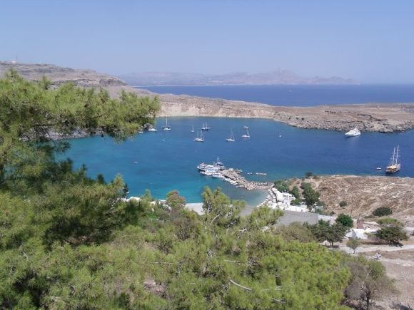 Lindos Bay, view from Acropolis, August 2010