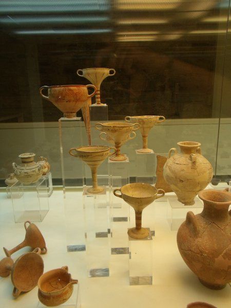 Pottery on display in the archaeological museum. (July 2013)