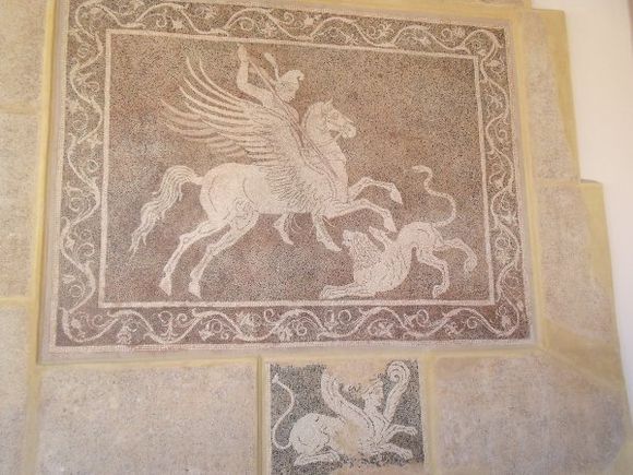 Mosaic depicting Bellerophon battling Chimeara, Archaeological Museum, August 2010