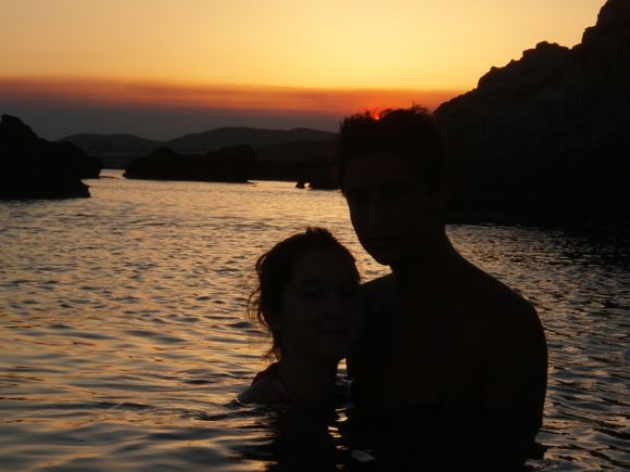 Young lovers at Sunset on Paleochora Beach