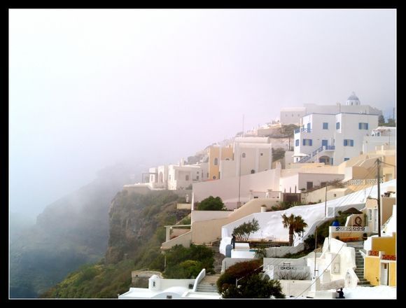 Fog over the village of Fira