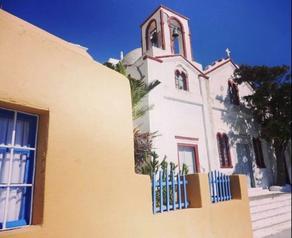 Walking through Fira in Santorini