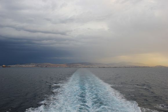 Leaving Piraeus harbour on a Bluestar Ferry to Mykonos.