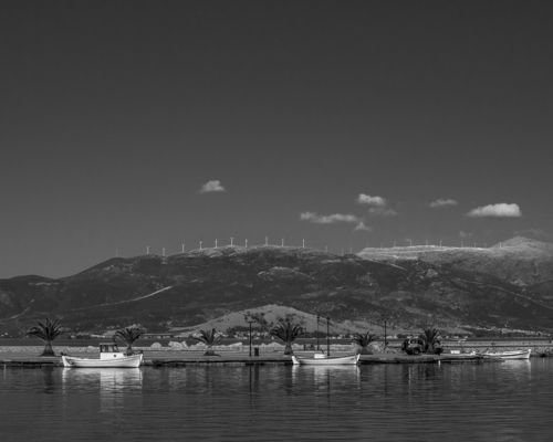 Nafplion Harbor and wind turbines
