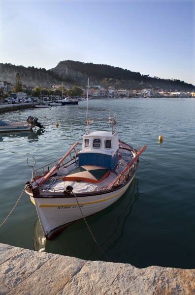 A boat moored in Zakinthos harbour.
