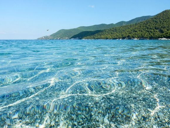 Crystal clear water on Milia beach.