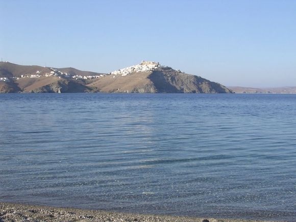 Astypalea town viewed from Aghios Konstantinos beach