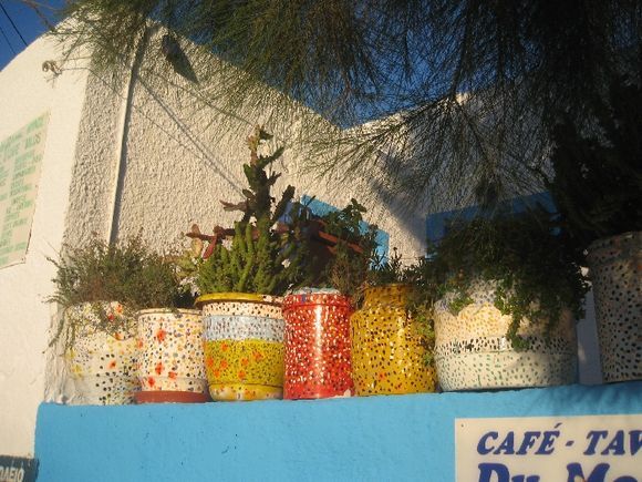 Coloured painted flowers pots