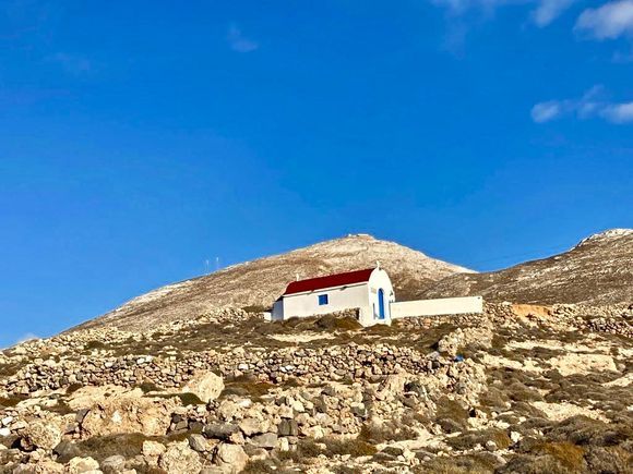 Kassos Island: little church in the rocky landscape near the village of Panagia