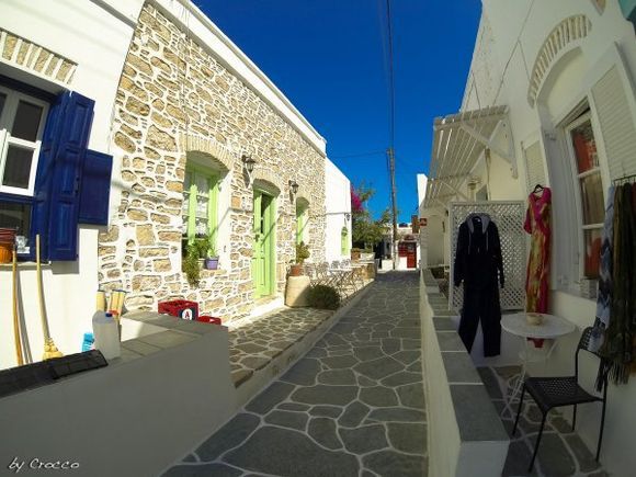 busy narrow charming street in Chora